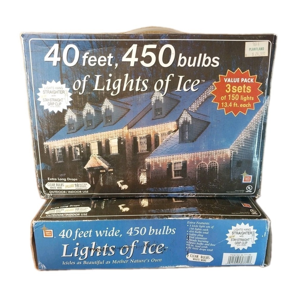 TESTED- Extra Long Clear Icicles -Lights Of Ice- 40Ft/450 Bulbs Indoor/Outdoor